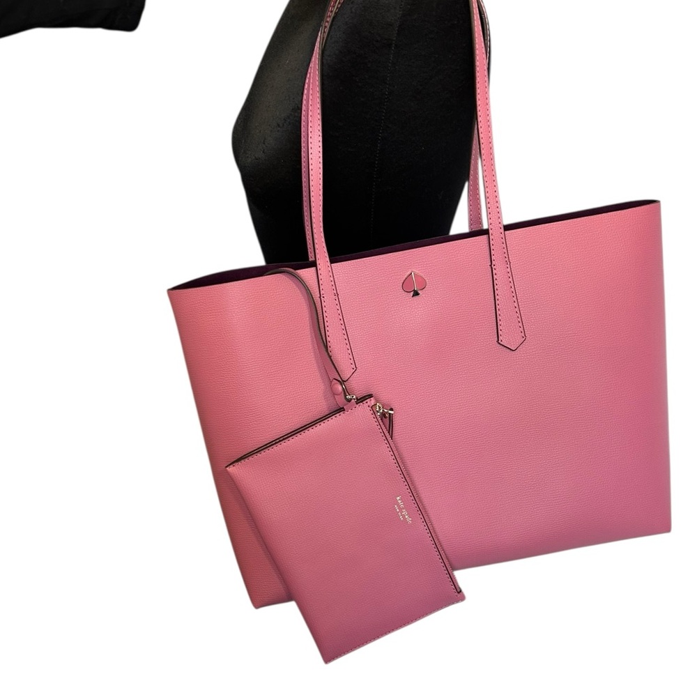 New Kate Spade Pink Hibiscus Tea Leather MOLLY Large Tote Bag & Pouch NWT Purse